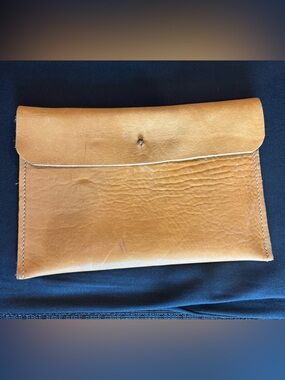 Leather Envelope Clutch Wristlet in Tan